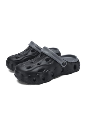 Wave Pattern Platform Men's Clogs, Summer Non-slip Closed Toe Slippers, EVA Soft Sole Two-way Wear Beach Slides for Outdoor