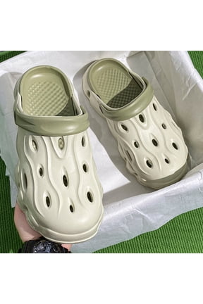 Wave Pattern Platform Men's Clogs, Summer Non-slip Closed Toe Slippers, EVA Soft Sole Two-way Wear Beach Slides for Outdoor