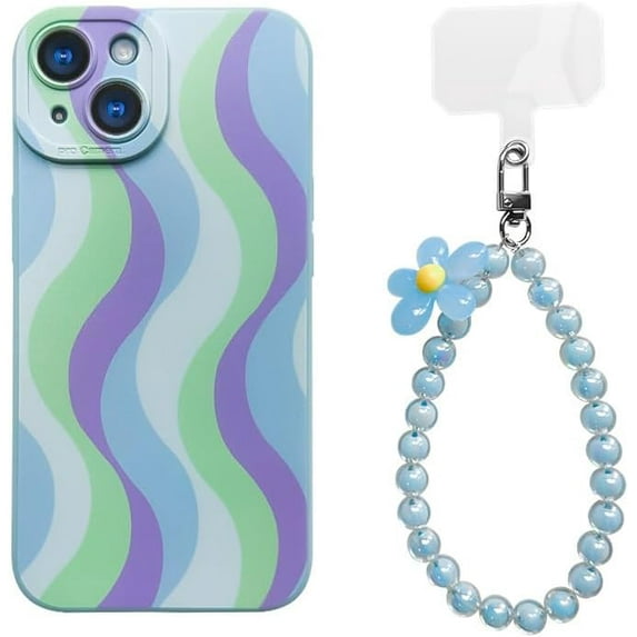 Wave Pattern Small Fresh Beaded Chain Phone Case with or without Beaded Chain, Multiple Styles for iPhone 15 14 13 12 11 Pro Max Plus X XS XR 7 8 Phone Cases (A2,iPhone Xs Max)