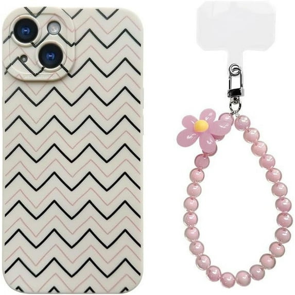 Wave Pattern Small Fresh Beaded Chain Phone Case with or without Beaded Chain, Multiple Styles for iPhone 15 14 13 12 11 Pro Max Plus X XS XR 7 8 Phone Cases (A4,iPhone 15 Plus)