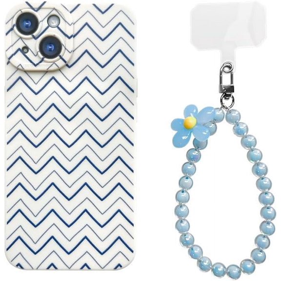 Wave Pattern Small Fresh Beaded Chain Phone Case with or without Beaded Chain, Multiple Styles for iPhone 15 14 13 12 11 Pro Max Plus X XS XR 7 8 Phone Cases (A5,iPhone 15)