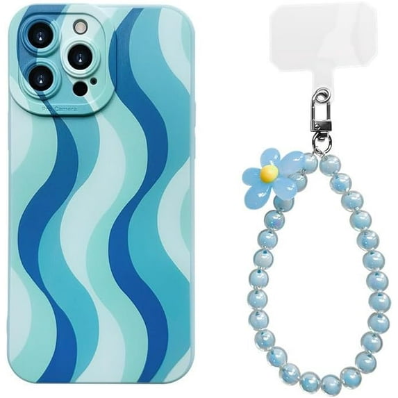 Wave Pattern Small Fresh Beaded Chain Phone Case with or without Beaded Chain, Multiple Styles for iPhone 15 14 13 12 11 Pro Max Plus X XS XR 7 8 Phone Cases (A1,iPhone 15 Pro Max)