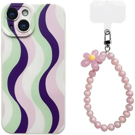 Wave Pattern Small Fresh Beaded Chain Phone Case with or without Beaded Chain, Multiple Styles for iPhone 15 14 13 12 11 Pro Max Plus X XS XR 7 8 Phone Cases (A3,iPhone 12 Pro)