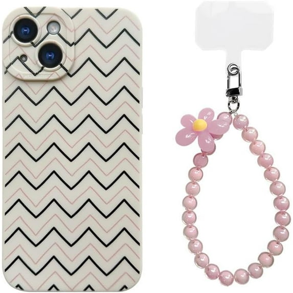 Wave Pattern Small Fresh Beaded Chain Phone Case with or without Beaded Chain, Multiple Styles for iPhone 15 14 13 12 11 Pro Max Plus X XS XR 7 8 Phone Cases (A4,iPhone 14 Pro Max)