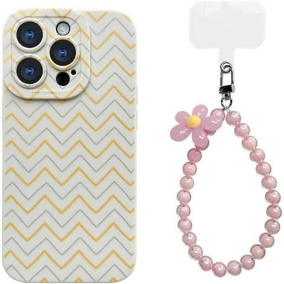 Wave Pattern Small Fresh Beaded Chain Phone Case with or without Beaded Chain, Multiple Styles for iPhone 15 14 13 12 11 Pro Max Plus X XS XR 7 8 Phone Cases (A6,iPhone 13 Pro Max)