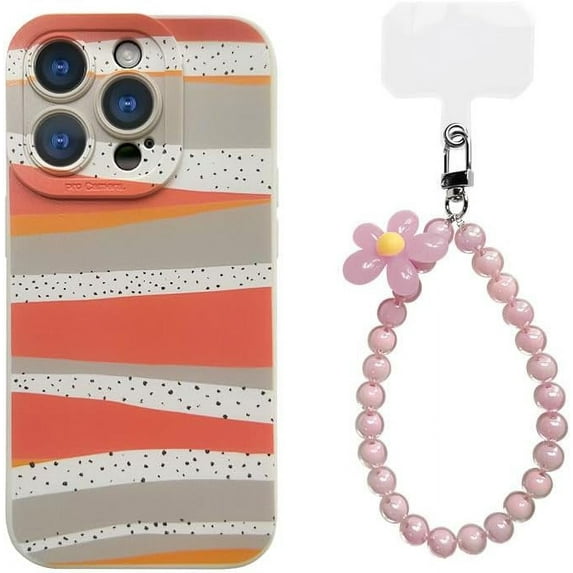 Wave Pattern Small Fresh Beaded Chain Phone Case with or without Beaded Chain, Multiple Styles for iPhone 15 14 13 12 11 Pro Max Plus X XS XR 7 8 Phone Cases (A8,iPhone Xs/X)
