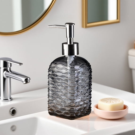 Wave Pattern Soap Dispenser, Gaqring Colored Glass Press Type Liquid Soap Bottle, 350ml Refillable Pump Dispenser for Hand Soap Shampoo Bathroom Kitchen