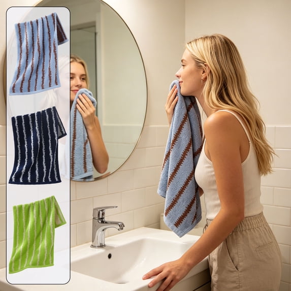Wave Pattern Soft Cotton Highly Absorbent Hand Towels for Bathroom 13 x 29 Inch Cotton Soft Towel for Bathing Drying and Wiping Hair