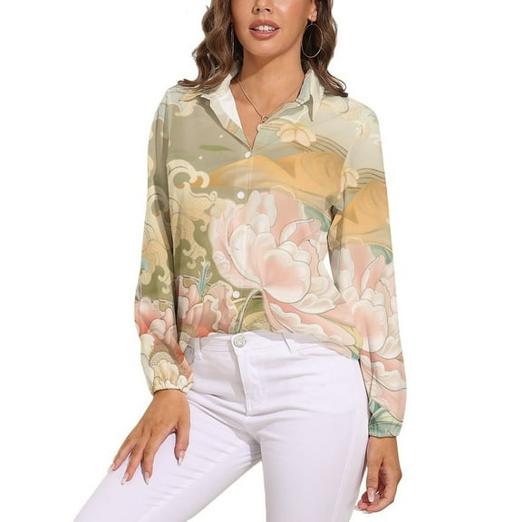 Wave Peony Long Sleeve Blouse Woman Streetwear Casual Shirts Summer Oversize Woman Streetwear Clothing Birthday Present