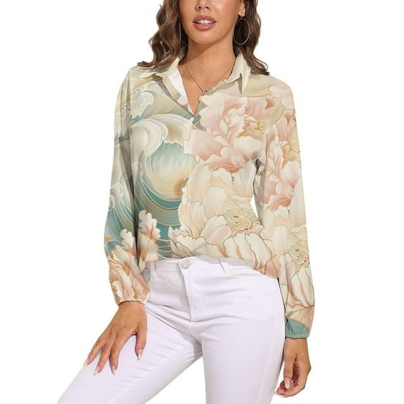 Wave Peony Long Sleeve Blouse Woman Streetwear Casual Shirts Summer Oversize Woman Streetwear Clothing Birthday Present