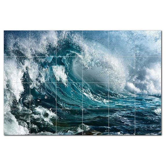 Wave Picture Ceramic Tile Mural Kitchen Backsplash Bathroom Shower 406312-M64