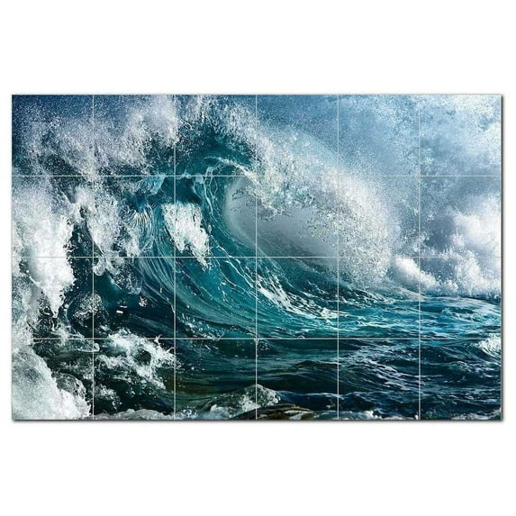 Wave Picture Ceramic Tile Mural Kitchen Backsplash Bathroom Shower 406312-XL64
