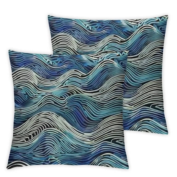 Wave Pillows Ocean Sea Water Gradient Blue Beach Waves Lines Stripes Throw Pillow Cover Decorative Pillow Case Square Cushion Accent
