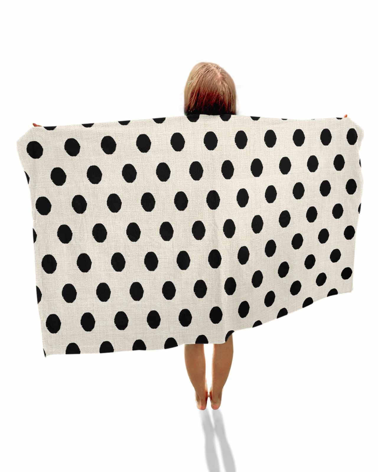 Wave Point Black Beach Towels Oversized Super Absorbent, Modern Minimalist Geometric on Linen Lightweight Bath Towel Quick Dry Sets For Bathroom/Pool/Rv Camping/Beach Play/Gym Room/Picnic 30"x60"