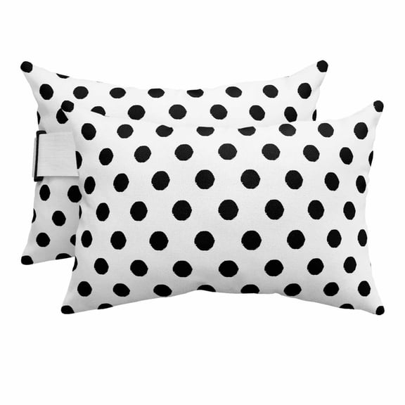 Wave Point Black Outdoor Pillows for Chaise Lounge Chair Beach Headrest Pillow Set of 2 Waterproof Lumbar Pillows with Insert&Strap Modern Minimalist Geometric Pillow for Patio Pool 12"x20"