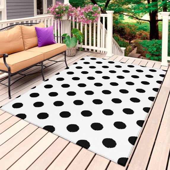 Wave Point Black Outdoor Rug for Patio/Deck/Porch, Non-Slip Large Area Rug 4 x 6 Ft, Modern Minimalist Geometric Indoor Outdoor Rugs Washable Area Rugs, Reversible Camping Rug Carpet Runner