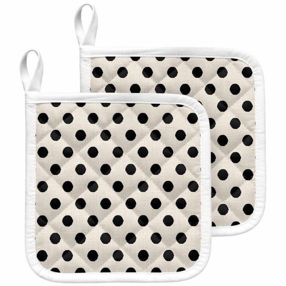 Wave Point Black Pot Holders for Kitchen Heatproof Potholder, 2 Pack Modern Minimalist Geometric on Linen Hot Pads Multipurpose Oven Pads Cloth Potholders Trivet for Cooking and Baking