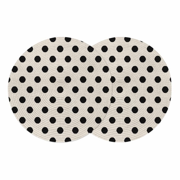 Wave Point Black Round 15 Inch Placemats Set of 2, Modern Minimalist Geometric on Linen HeatResistant Non Slip Place Mats for Dining Table, Wipeable Braided Kitchen Table Mats for Housewarming