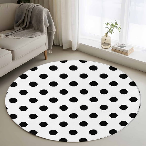 Wave Point Black Round Area Rug 4ft, Modern Minimalist Geometric Washable Non-Slip Circle Rugs for Bedroom Living Room Kitchen, Soft Non Shedding Circle Carpet for Dining Room Dorm