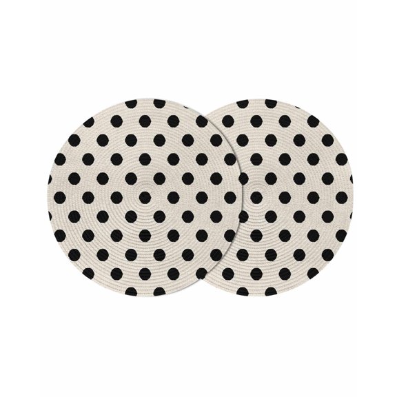 Wave Point Black Round Placemats Set of 2 for Dinning Tables,Heat-proof Braided Table Mats 13 Inch,Modern Minimalist Geometric on Linen Washable Place Mat for Kitchen Restaurant Party Table Decor