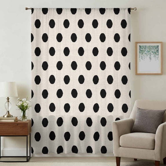 Wave Point Black Sheer Curtains 54 Inches Long, Modern Minimalist Geometric on Linen Light Filering Curtains, Breathable Simi Curtain Privacy Drapes for Kitchen Bathroom Small Window Treatment