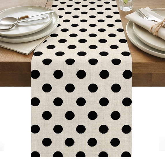 Wave Point Black Table Runner - 120 Inch Long, Kitchen Dining Table Runner Dresser Scarves, Modern Minimalist Geometric on Linen Farmhouse Decor for Coffee Tables Wedding Party Banquet