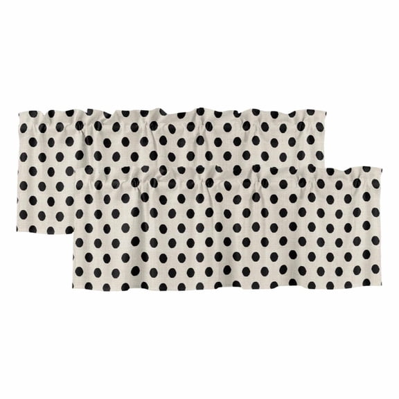 Wave Point Black Valances for Windows, Decorative Rod Pocket Window Valance Curtains, Modern Minimalist Geometric on Linen Short Curtain Drapes for Kitchen/Living Room, 2 Panels, 42" W x 18" L