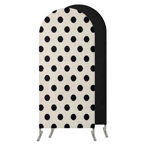 Wave Point Black Wedding Arch Cover,Stretchy Spandex Arch Backdrop Stand Covers 6 FT,Modern Minimalist Geometric on Linen Round Top Arched Backdrop Cover for Birthday Party Ceremony Baby Shower Event