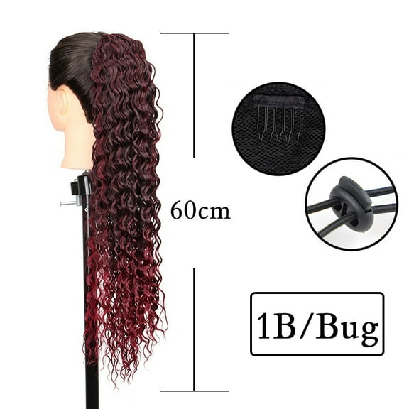 Wave Ponytail Extension Clip in - 23 Inch Long Wavy Curly Wrap Around Pony Tail Heat Resistant Synthetic Hairpiece for Women Elastic mesh drawstring ponytail Pulling rope net bag