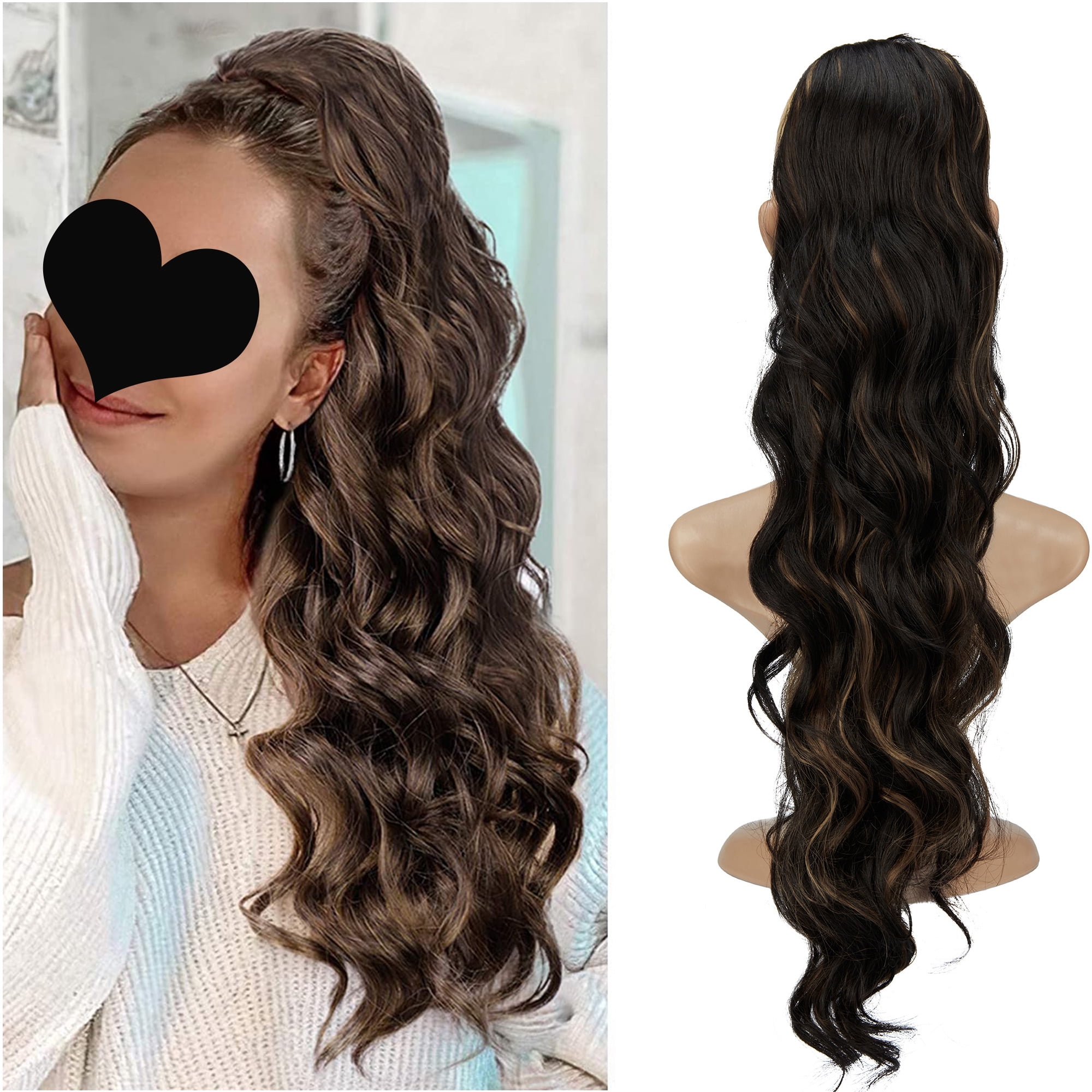 Wave Ponytail Extension Clip in - 24 Inch Long Wavy Curly Clip in