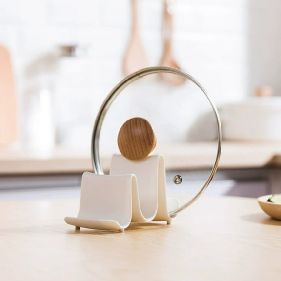 Wave Pot Lid Holder and Spatula Rack, Plastic Kitchen Counter Organizer Stand for Lids, Spoons, and Utensils, Non-Slip Draining Shelf for Cooking and Storage