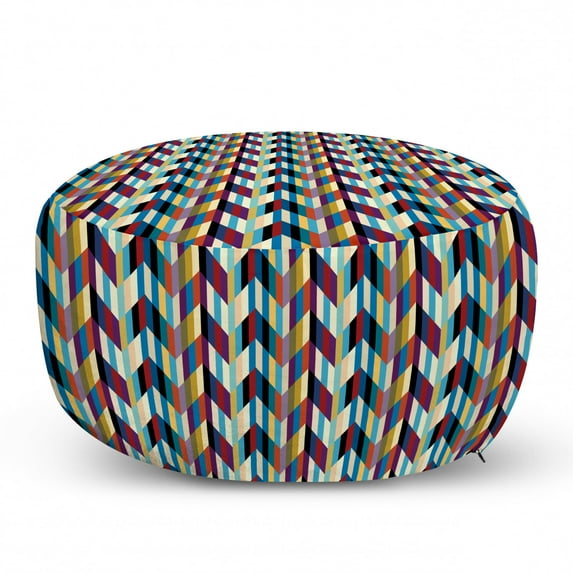 Wave Pouf Cover with Zipper, Colorful Geometric Abstract Classic Fashion Repeating Pattern of Zigzag Shapes Print, Soft Decorative Fabric Unstuffed Case, 30" W X 17.3" L, Multicolor, by Ambesonne