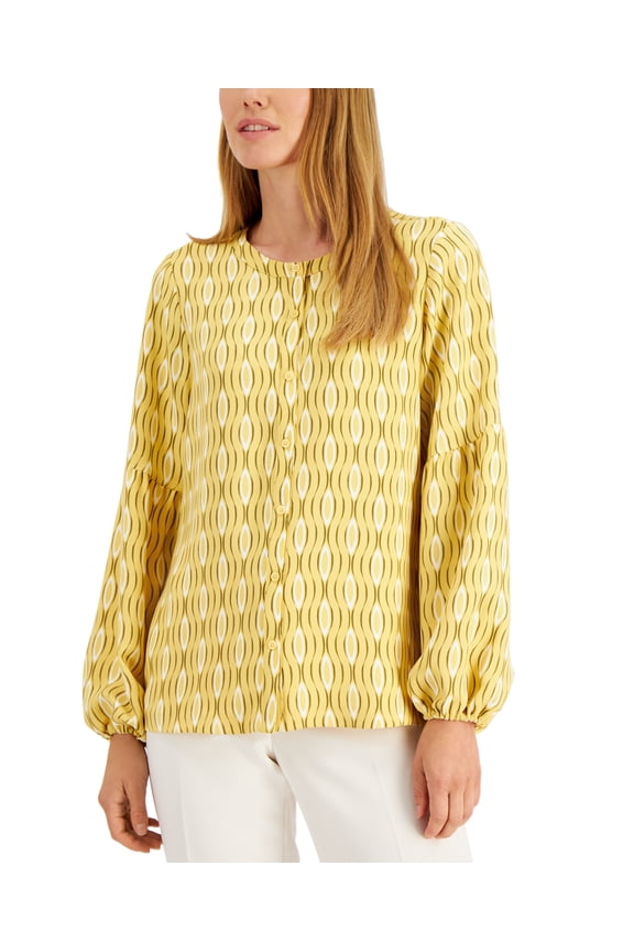 Wave-Print Button-Front Top Small New Wave L