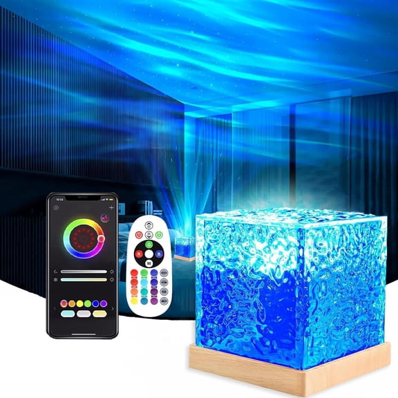 Wave Projector Light, 16-Color Luminorthe Cube Lamp and App Remote, Holographic Water Ripple Romantic Ambient Lighting for 's Room, Party, Night Light-4.4inch