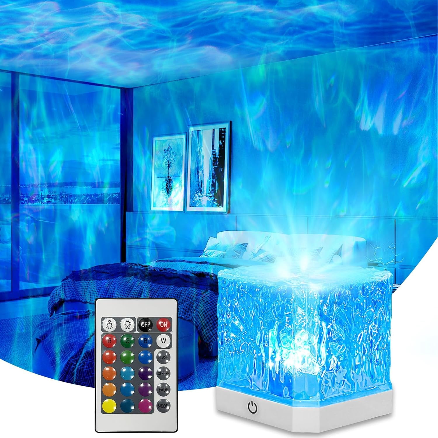 Upbeat Projector Wave Projector Light,16 Colors Water Ripple Romantic Ambient Lighting ...