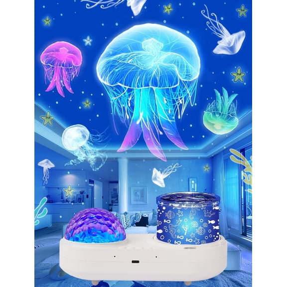 Wave Projector Night Light for Bedroom - 10 Color Waves + 6 Films, 360 Rotation Timer for , Girls, Birthday, Christmas, Gifts, Ceiling, Room Decor