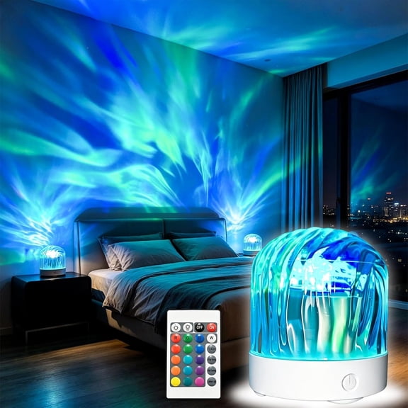 Wave Projector Night Light with Remote Control, Northern Lights Projector Shower Lamp LED Mood Ambient Lighting for Bedroom  Ceiling Decor