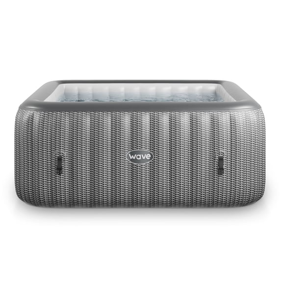 Wave Pacific 4-Person Square Inflatable Hot Tub | 110-Jet Massage & Eco Heater | Gray Rattan