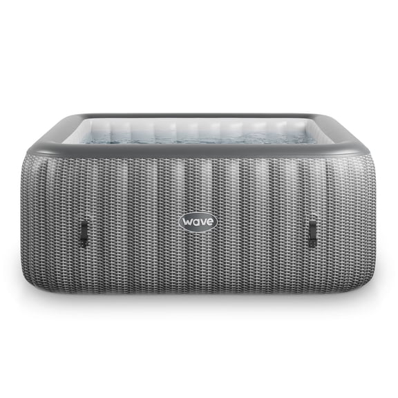 Wave Pacific 4-Person Square Inflatable Hot Tub | 110-Jet Massage & Eco Heater | Gray Rattan