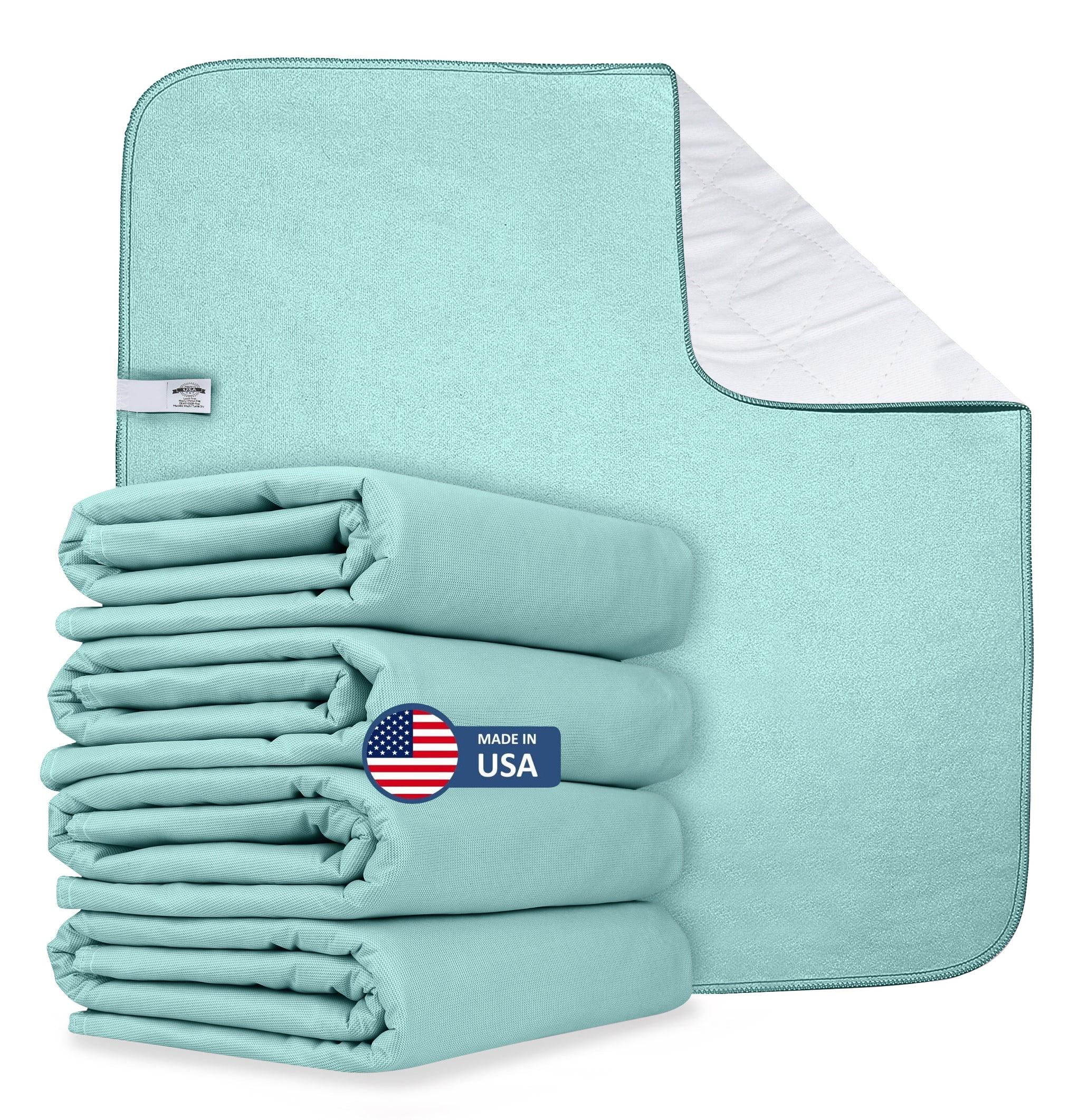 Wave Reusable Washable Underpads Large Bed Pads with Waterproof Backing, for use as Incontinence Bed Pads,Reusable pet Pads, Great for Dogs, Cats, and Bunny, Made in The USA (34" x 36" ( Pack 4)