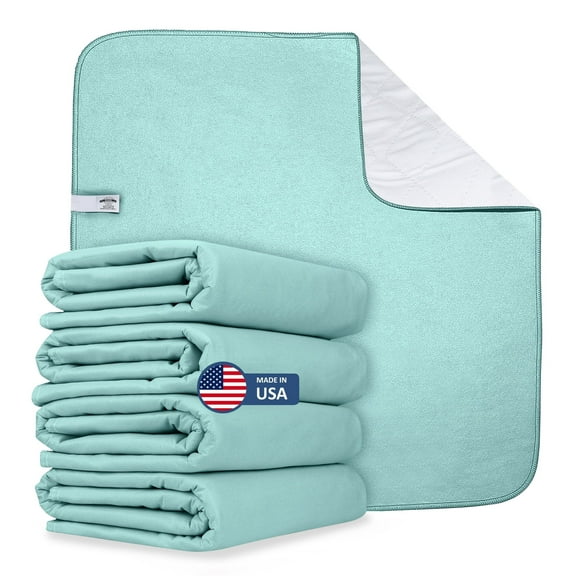 Wave Reusable Washable Underpads Large Bed Pads with Waterproof Backing, for use as Incontinence Bed Pads,Reusable pet Pads, Great for Dogs, Cats, and Bunny, Made in The USA (34" x 36" ( Pack 4)