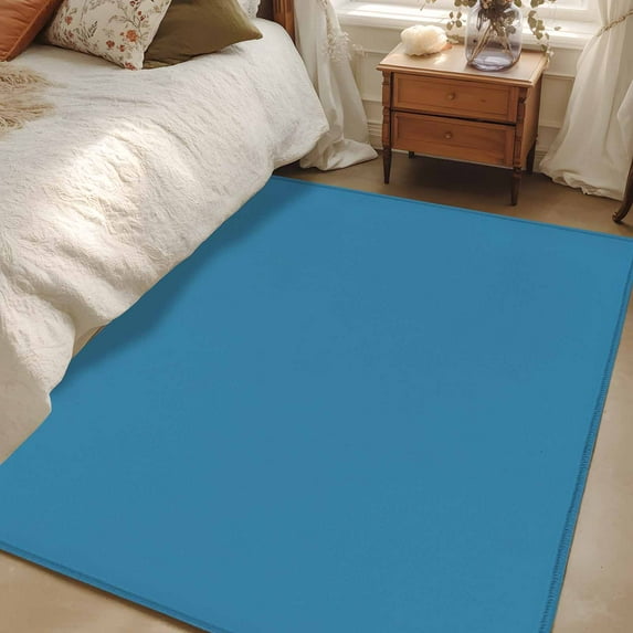 Wave Ride 2.7x5 Area Rugs, Farmhouse Solid Blue Color Modern Art Non-Skid Rubber Backing Large Rectangle Rugs - Living Room Bedroom Home Office, Indoor Floor Mat Carpets Washable Rug