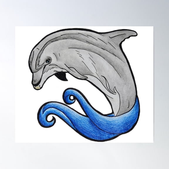 Wave Riding Dolphin Poster Wall Art, Modern Wall Decor For Living Room Bedroom, 17x17 UNFRAMED