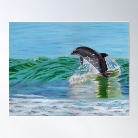 Wave Riding Dolphin Poster Wall Art, Modern Wall Decor For Living Room Bedroom, 8x12 UNFRAMED