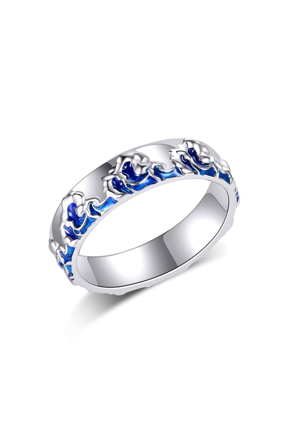 Wave Rings 925 Sterling Silver Wave Rings Ocean Jewelry for Women Mens Beach Gifts