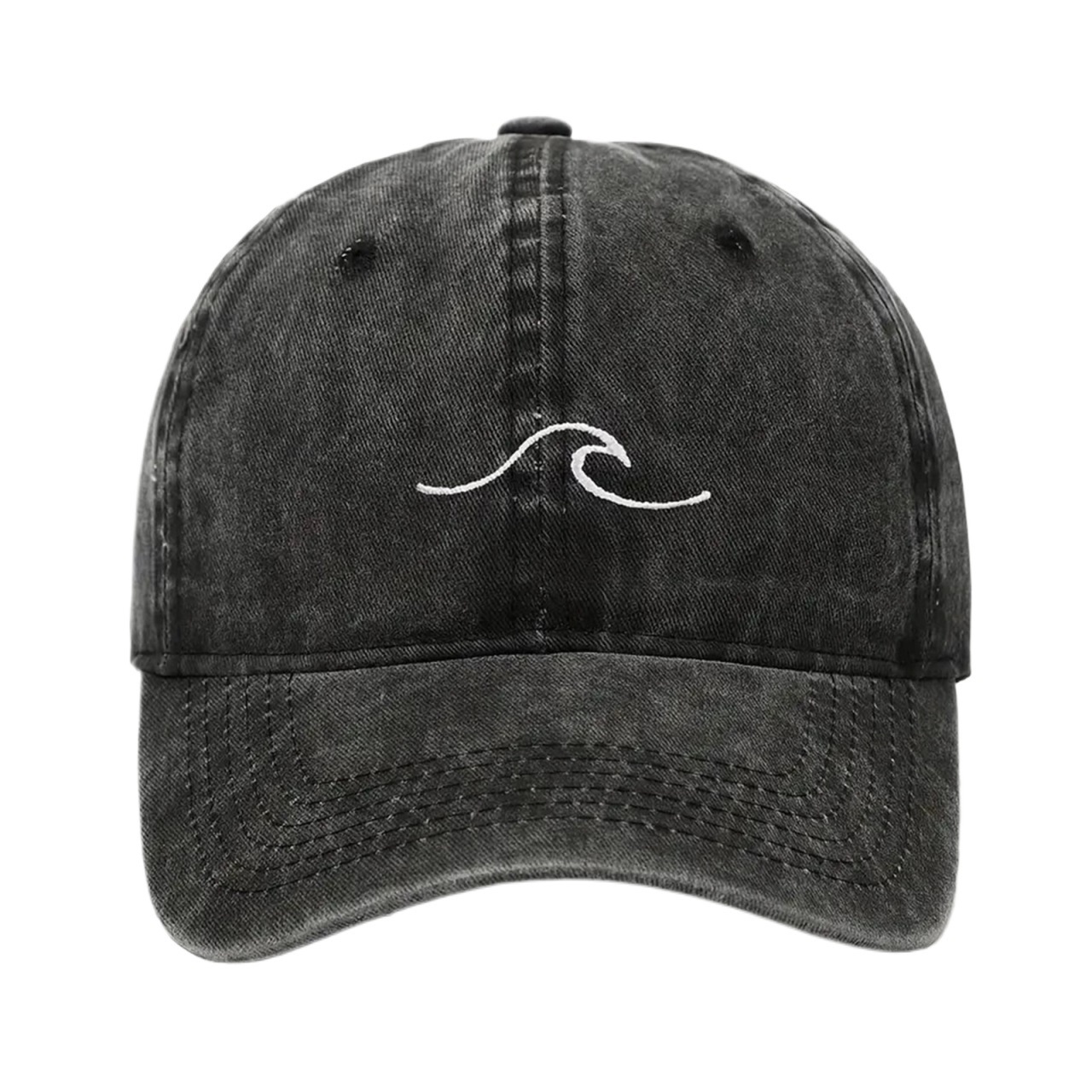 Wave Ripple Embroidery Baseball Cap Solid Color Washed DistressedDad ...