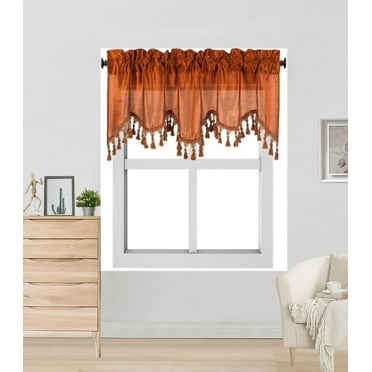 Wave Rod Pocket Faux Silk Window Ascot Beaded Tassel Swag Topper Valance 55"x18"