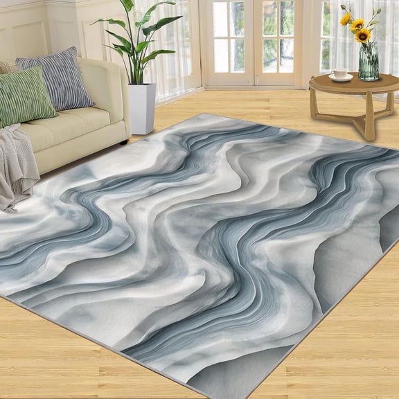 Wave Rugs for Living Room, 3D Abstract Area Rug, Nordic Minimalism Washable Rugs for Bedroom, Non Slip Low Pile, Soft Indoor Carpet Home Decor-5' x 8'