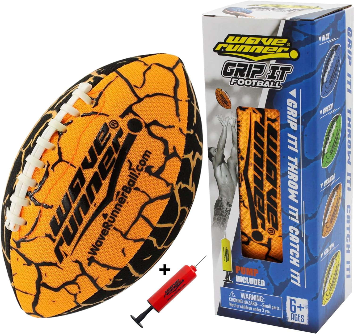 Wave Runner Grip It Waterproof Football- Size 9.25 Inches with Sure-Grip Technology | Let's Play Football in The Water! (Random Color)