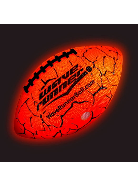 Wave Runner LED Light-Up Football - Glow in The Dark Football Games- Size 10.35 in. with Pump and Batteries Included | Great for Adults, Teens, Football Fans & Players (Orange W/Cracks)